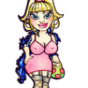 pinup girl maedchen mit tasche-illustration-comic-individuell-cartoons-zeichnungen-mausebaeren